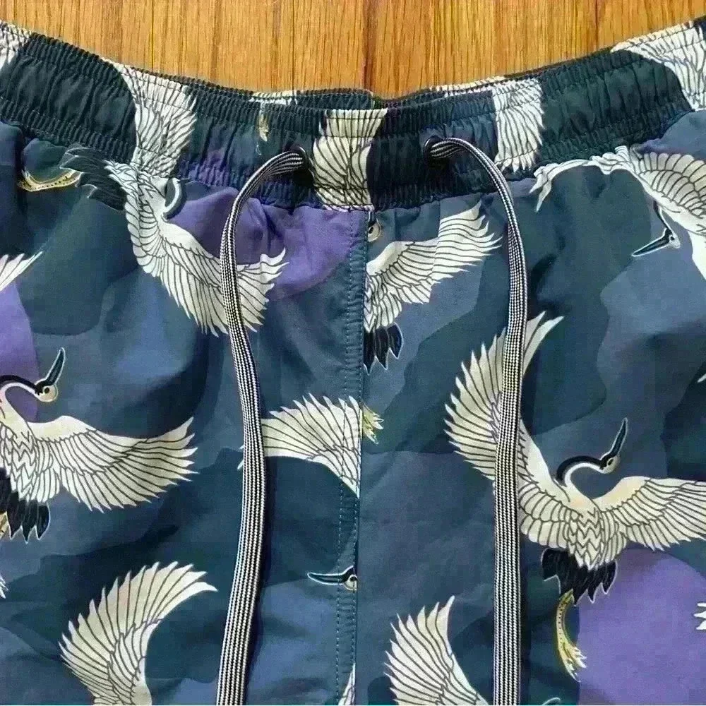 Saxx Cannonball 2N1 Swim Trunks Size Small Blue Purple White Bird Ballpark Pouch